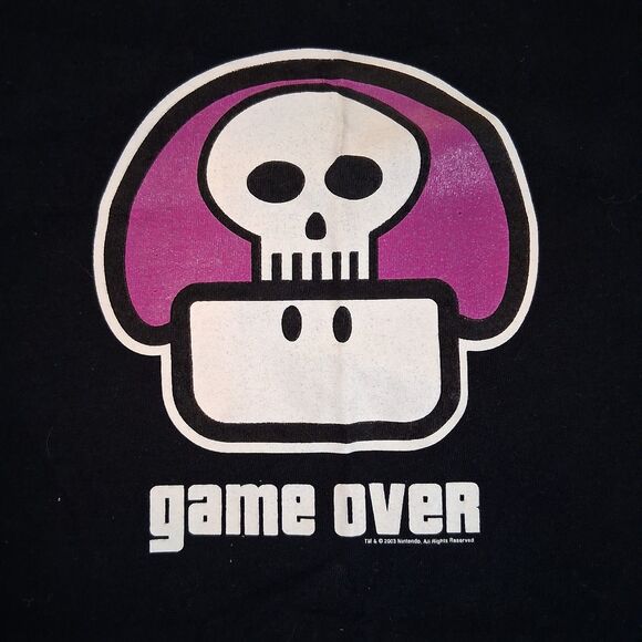 Vtg Super Mario Bros Game Over 2003 TShirt Mens XL Y2k Nintendo One UP Skull - Picture 2 of 5